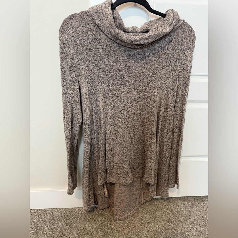 Cowl neck long sleeve lightweight high low sweater